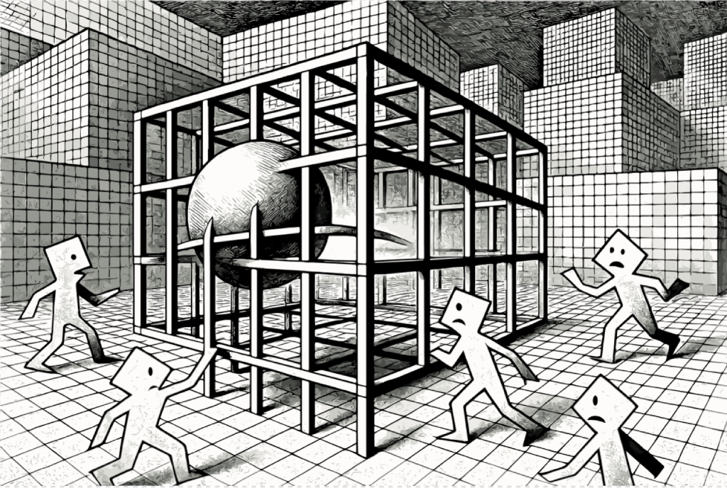 The Flatland Prison Break - 2D geometric beings attempting to contain a 3D entity that phases
through their constraints